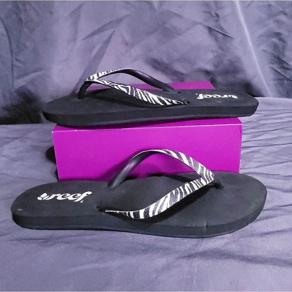 Reef Stargazer Luxe Black Zebra Thong Sandal Womens 6